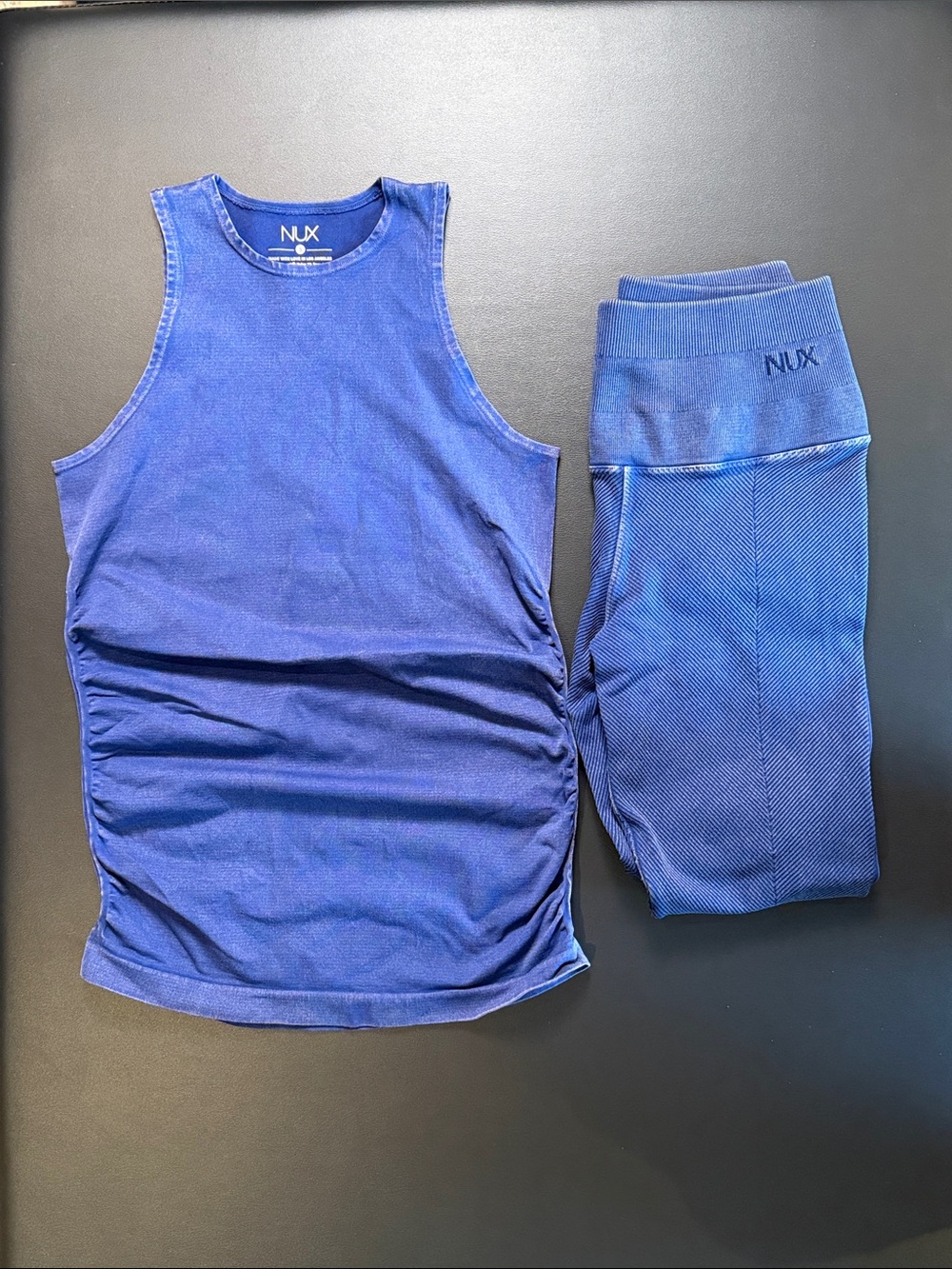 NUX Ribbed High-Waist Leggings and Matching Top Set  in Blue